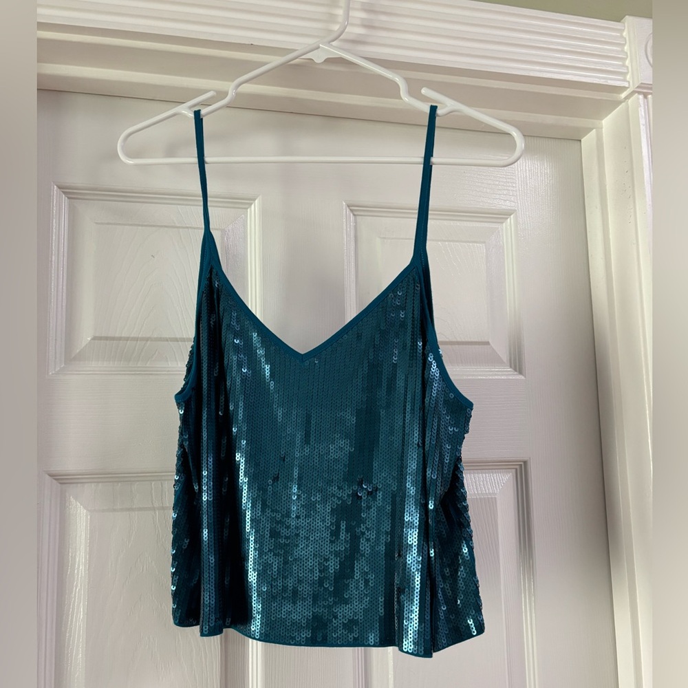 Express Blue sequin tank top - Picture 2 of 4